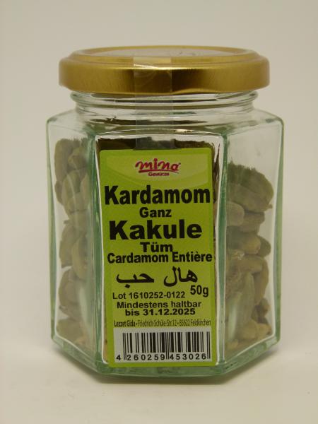 Mina Kardamom ganz, Nettogewicht 50g